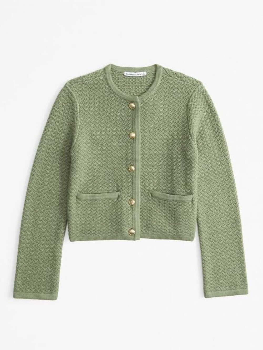 Abercrombie And Fitch Textured Crew Cardigan Sweater Jacket In Sage